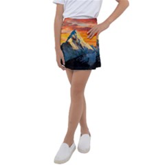 Snow Capped Mountain Himalayas Clouds Landscape Nature Kids  Tennis Skirt by Cendanart