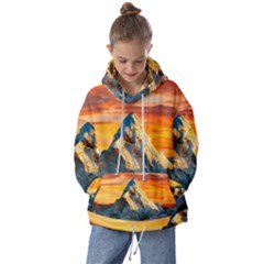 Snow Capped Mountain Himalayas Clouds Landscape Nature Kids  Oversized Hoodie by Cendanart