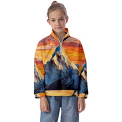 Snow Capped Mountain Himalayas Clouds Landscape Nature Kids  Half Zip Hoodie by Cendanart