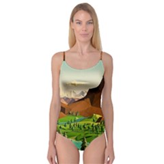 River Between Green Forest With Brown Mountain Camisole Leotard  by Cendanart