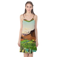 River Between Green Forest With Brown Mountain Camis Nightgown  by Cendanart