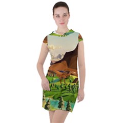 River Between Green Forest With Brown Mountain Drawstring Hooded Dress