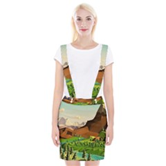 River Between Green Forest With Brown Mountain Braces Suspender Skirt by Cendanart