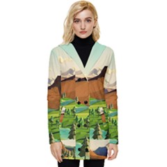 River Between Green Forest With Brown Mountain Button Up Hooded Coat  by Cendanart