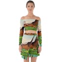 River Between Green Forest With Brown Mountain Off Shoulder Top with Skirt Set View1