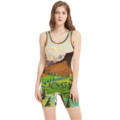 River Between Green Forest With Brown Mountain Women s Wrestling Singlet by Cendanart