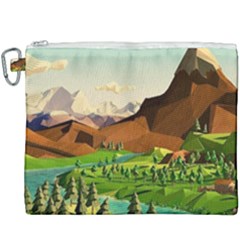 River Between Green Forest With Brown Mountain Canvas Cosmetic Bag (xxxl) by Cendanart