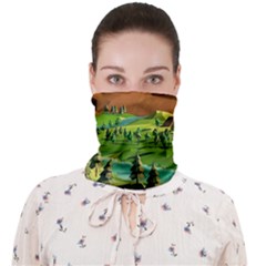 River Between Green Forest With Brown Mountain Face Covering Bandana (adult) by Cendanart