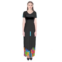 Tetris Game Short Sleeve Maxi Dress by Cendanart