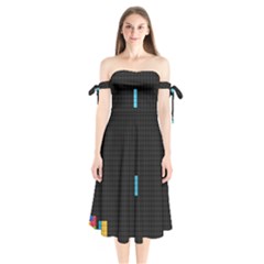 Tetris Game Shoulder Tie Bardot Midi Dress by Cendanart