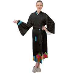 Tetris Game Maxi Velvet Kimono by Cendanart