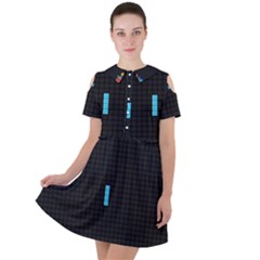 Tetris Game Short Sleeve Shoulder Cut Out Dress  by Cendanart