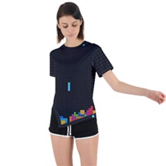 Tetris Game Asymmetrical Short Sleeve Sports T-shirt by Cendanart