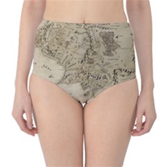 Retro Vintage Gray Map Middle Earth Classic High-waist Bikini Bottoms by Cendanart