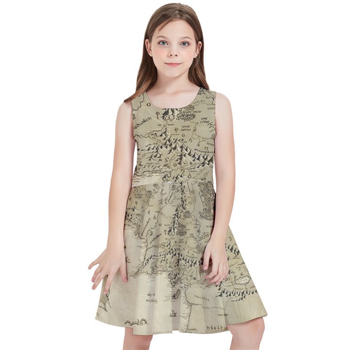 Retro Vintage Gray Map Middle Earth Kids  Skater Dress