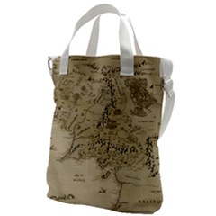 Retro Vintage Gray Map Middle Earth Canvas Messenger Bag by Cendanart