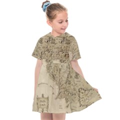 Retro Vintage Gray Map Middle Earth Kids  Sailor Dress by Cendanart