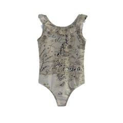 Retro Vintage Gray Map Middle Earth Kids  Frill Swimsuit by Cendanart