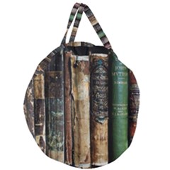 Assorted Color Books Old Macro Giant Round Zipper Tote by Cendanart