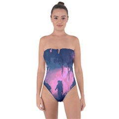 Beeple Astronaut Spacesuit 3d Digital Art Artwork Jungle Tie Back One Piece Swimsuit by Cendanart