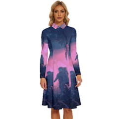 Beeple Astronaut Spacesuit 3d Digital Art Artwork Jungle Long Sleeve Shirt Collar A-line Dress by Cendanart