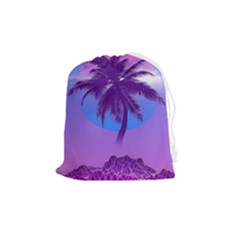 Palm Tree Vaporwave Synthwave Retro Style Drawstring Pouch (medium) by Cendanart