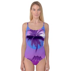 Palm Tree Vaporwave Synthwave Retro Style Camisole Leotard  by Cendanart