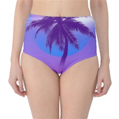 Palm Tree Vaporwave Synthwave Retro Style Classic High-waist Bikini Bottoms by Cendanart