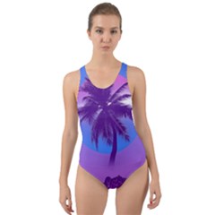 Palm Tree Vaporwave Synthwave Retro Style Cut-out Back One Piece Swimsuit by Cendanart