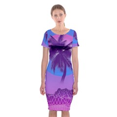 Palm Tree Vaporwave Synthwave Retro Style Classic Short Sleeve Midi Dress by Cendanart