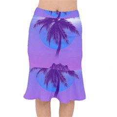 Palm Tree Vaporwave Synthwave Retro Style Short Mermaid Skirt by Cendanart