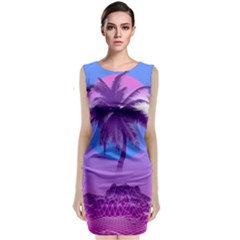 Palm Tree Vaporwave Synthwave Retro Style Sleeveless Velvet Midi Dress by Cendanart