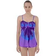 Palm Tree Vaporwave Synthwave Retro Style Babydoll Tankini Set by Cendanart