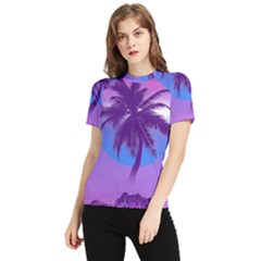 Palm Tree Vaporwave Synthwave Retro Style Women s Short Sleeve Rash Guard by Cendanart