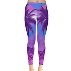 Palm Tree Vaporwave Synthwave Retro Style Inside Out Leggings by Cendanart