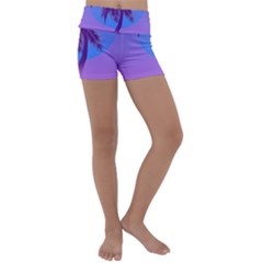 Palm Tree Vaporwave Synthwave Retro Style Kids  Lightweight Velour Yoga Shorts by Cendanart