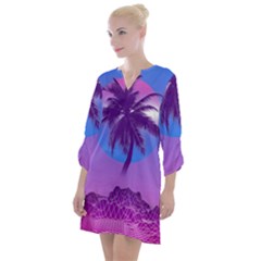 Palm Tree Vaporwave Synthwave Retro Style Open Neck Shift Dress by Cendanart