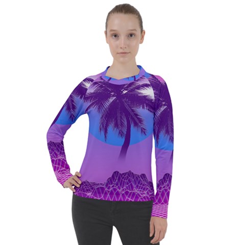 Palm Tree Vaporwave Synthwave Retro Style Women s Pique Long Sleeve T-shirt by Cendanart