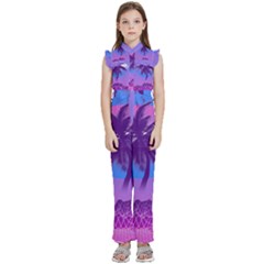 Palm Tree Vaporwave Synthwave Retro Style Kids  Sleeveless Ruffle Edge Band Collar Chiffon One Piece by Cendanart