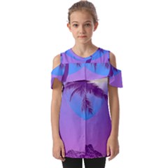 Palm Tree Vaporwave Synthwave Retro Style Fold Over Open Sleeve Top by Cendanart