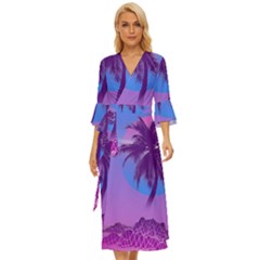 Palm Tree Vaporwave Synthwave Retro Style Midsummer Wrap Dress by Cendanart