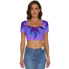 Palm Tree Vaporwave Synthwave Retro Style Short Sleeve Square Neckline Crop Top  by Cendanart