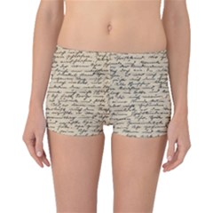 Close Up Photo Of Black Text Old Handwriting Leave Old Script Boyleg Bikini Bottoms by Cendanart