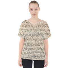 Close Up Photo Of Black Text Old Handwriting Leave Old Script V-neck Dolman Drape Top by Cendanart