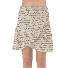 Close Up Photo Of Black Text Old Handwriting Leave Old Script Wrap Front Skirt by Cendanart