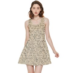 Close Up Photo Of Black Text Old Handwriting Leave Old Script Inside Out Reversible Sleeveless Dress by Cendanart