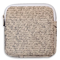 Close Up Photo Of Black Text Old Handwriting Leave Old Script Mini Square Pouch by Cendanart