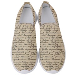 Close Up Photo Of Black Text Old Handwriting Leave Old Script Men s Slip On Sneakers by Cendanart