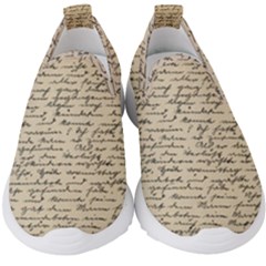 Close Up Photo Of Black Text Old Handwriting Leave Old Script Kids  Slip On Sneakers by Cendanart