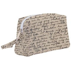 Close Up Photo Of Black Text Old Handwriting Leave Old Script Wristlet Pouch Bag (large) by Cendanart